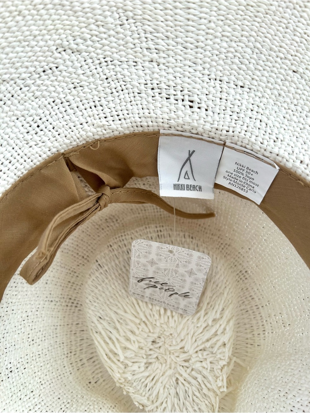 Free People Monte Carlo Wide Brim Beaded Hatband Ivory White Hat OS - Picture 7 of 9